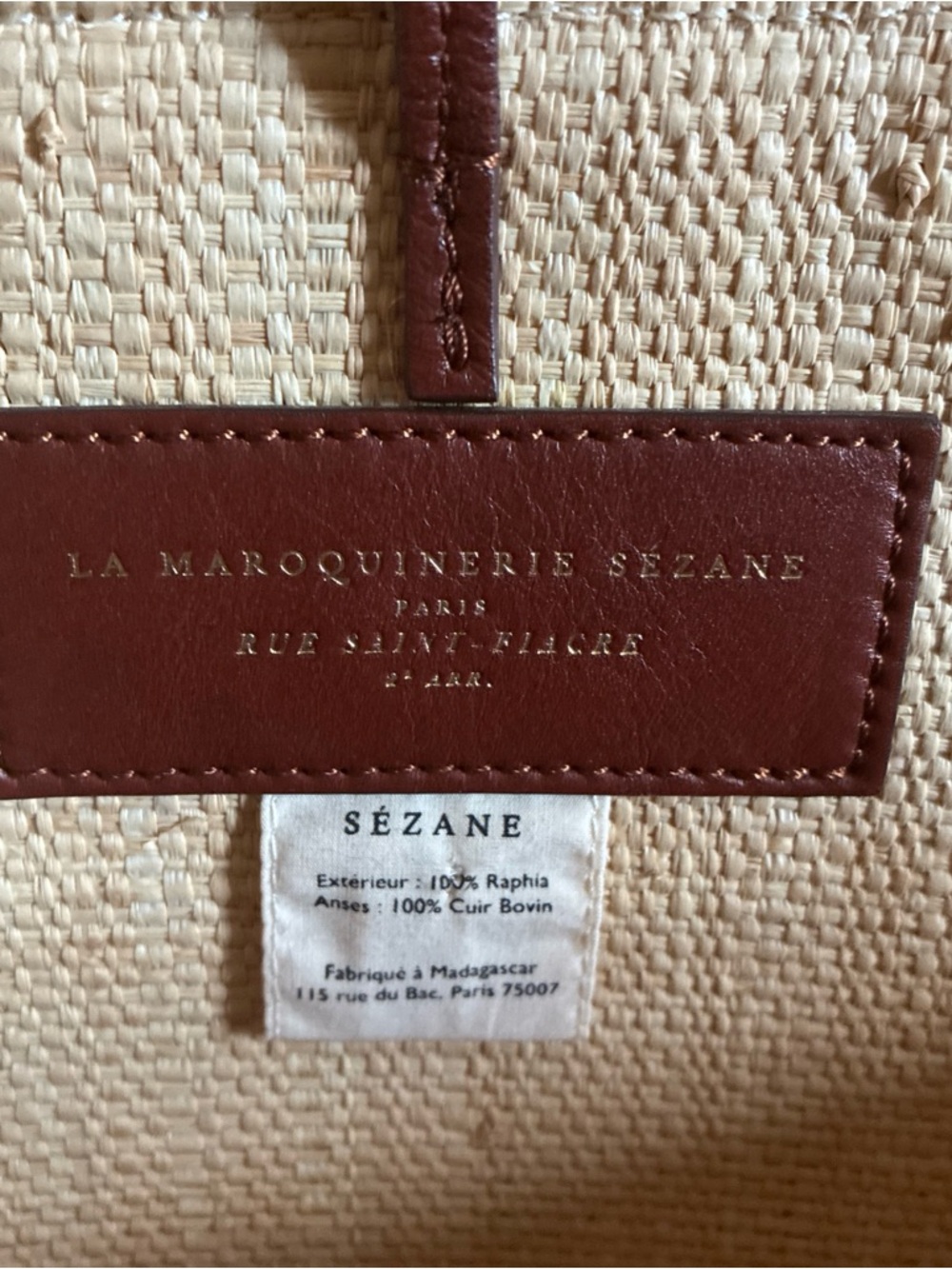 Sezane basket tote natural raffia with brown leather - Picture 6 of 9
